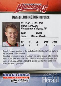 2009-10 Lethbridge Herald Lethbridge Hurricanes (WHL) #NNO Daniel Johnston Back