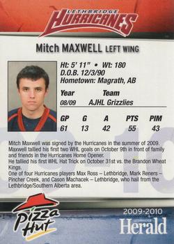 2009-10 Lethbridge Herald Lethbridge Hurricanes (WHL) #NNO Mitch Maxwell Back