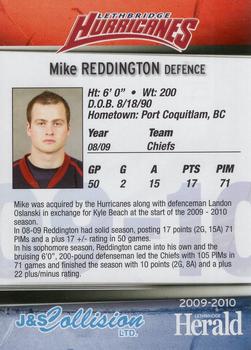2009-10 Lethbridge Herald Lethbridge Hurricanes (WHL) #NNO Mike Reddington Back