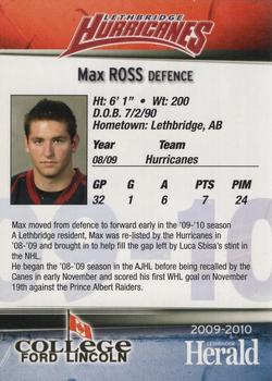 2009-10 Lethbridge Herald Lethbridge Hurricanes (WHL) #NNO Max Ross Back