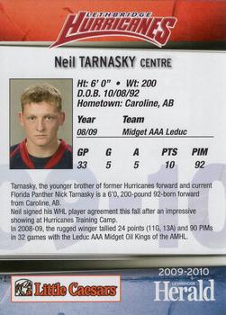 2009-10 Lethbridge Herald Lethbridge Hurricanes (WHL) #NNO Neil Tarnasky Back