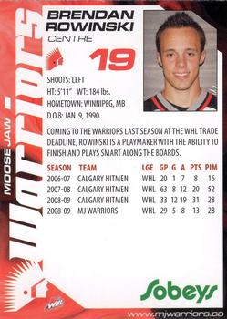 2009-10 Sobeys Moose Jaw Warriors (WHL) #NNO Brendan Rowinski Back