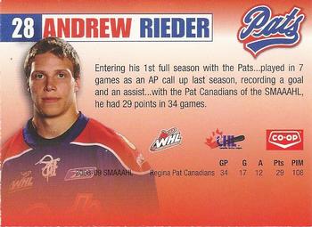 2009-10 Co-op Regina Pats (WHL) #24 Andrew Rieder Back