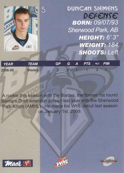 2009-10 Saskatoon Blades (WHL) #B-04 Duncan Siemens Back