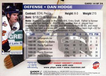 2001-02 Choice Peoria Rivermen (ECHL) #14 Dan Hodge Back