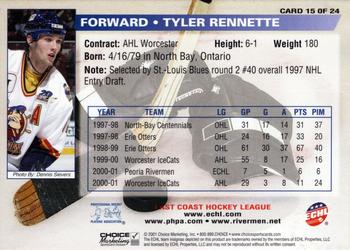 2001-02 Choice Peoria Rivermen (ECHL) #15 Tyler Rennette Back