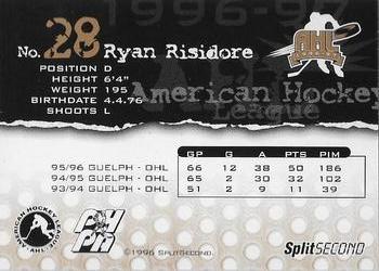 1996-97 SplitSecond Springfield Falcons (AHL) #NNO Ryan Risidore Back
