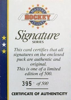 1994-95 Zellers Masters of Hockey #NNO Certificate of Authenticity Signature Puck Front
