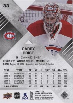 2016-17 SP Game Used - Rainbow Player Age #33 Carey Price Back