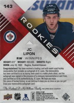 2016-17 SP Game Used - Red Autograph Material #143 J.C. Lipon Back