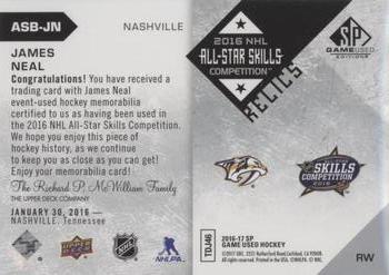 2016-17 SP Game Used - 2016 All-Star Skills Relic Blends #ASB-JN James Neal Back