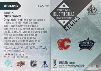 2016-17 SP Game Used - 2016 All-Star Skills Relic Blends #ASB-MG Mark Giordano Back