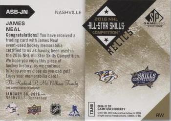 2016-17 SP Game Used - 2016 All-Star Skills Relic Blends Patch #ASB-JN James Neal Back