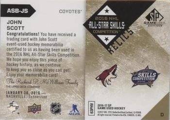 2016-17 SP Game Used - 2016 All-Star Skills Relic Blends Patch #ASB-JS John Scott Back