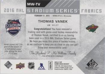2016-17 SP Game Used - 2016 Stadium Series Fabrics #MW-TV Thomas Vanek Back