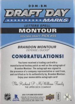 2016-17 SP Game Used - Draft Day Marks Manufactured Letters #DDM-BM Brandon Montour Back