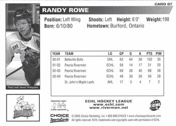 2004-05 Choice Peoria Rivermen (AHL) #07 Randy Rowe Back