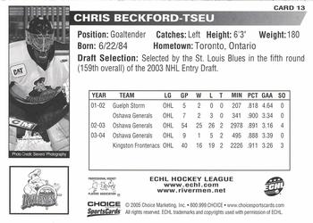2004-05 Choice Peoria Rivermen (AHL) #13 Chris Beckford-Tseu Back