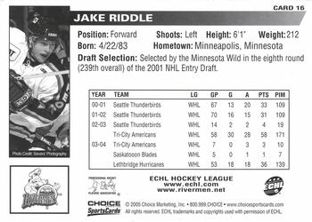 2004-05 Choice Peoria Rivermen (AHL) #16 Jake Riddle Back