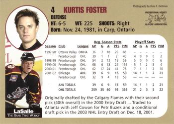 2002-03 LaSalle Bank Chicago Wolves (AHL) #8 Kurtis Foster Back
