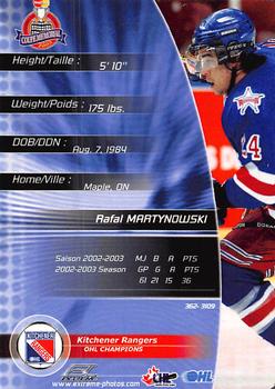 2002-03 Extreme Kitchener Rangers (OHL) Memorial Cup #NNO Rafal Martynowski Back