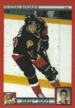 2002-03 Cartes, Timbres et Monnaies Sainte-Foy Owen Sound Attack (OHL) #NNO Justin Renner Front