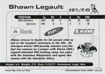 2002-03 Grandstand Austin Ice Bats (CHL) #NNO Shawn Legault Back