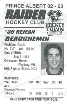 2002-03 Prince Albert Raiders (WHL) #NNO Rejean Beauchemin Back