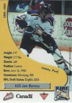 2002-03 Saskatoon Blades (WHL) #17 Joe Barnes Front