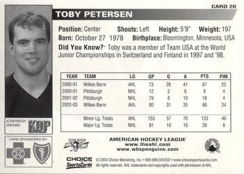 2003-04 Choice Wilkes-Barre/Scranton Penguins (AHL) #20 Toby Petersen Back