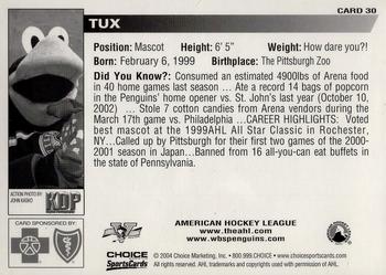 2003-04 Choice Wilkes-Barre/Scranton Penguins (AHL) #30 Tux Back
