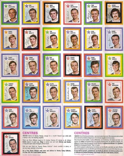 1970-71 Colgate Stamps - Hockey Stamps Sheets #NNO Centres Front