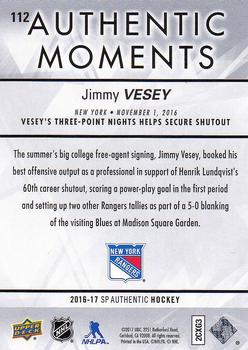 2016-17 SP Authentic #112 Jimmy Vesey Back