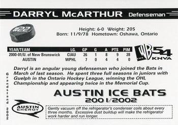2001-02 Grandstand Austin Ice Bats (CHL) #NNO Darryl McArthur Back
