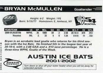 2001-02 Grandstand Austin Ice Bats (CHL) #NNO Bryan McMullen Back