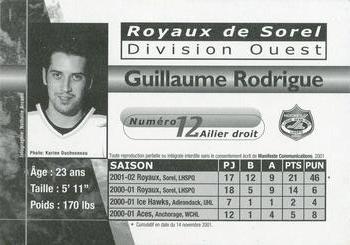 2001-02 Sorel Royaux (QSPHL) #NNO Guillaume Rodrigue Back