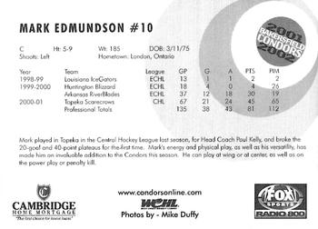 2001-02 Bakersfield Condors (WCHL) #NNO Mark Edmundson Back