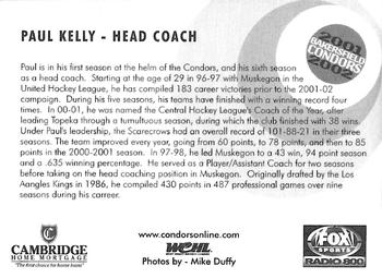 2001-02 Bakersfield Condors (WCHL) #NNO Paul Kelly Back