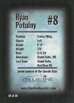 2001-02 Blueline Booster Club Lincoln Stars (USHL) #19 Ryan Potulny Back