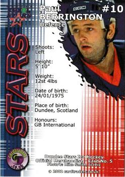 2001-02 Cardtraders Dundee Stars (EIHL) #5 Paul Berrington Back