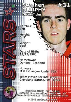 2001-02 Cardtraders Dundee Stars (EIHL) #15 Stephen Murphy Back