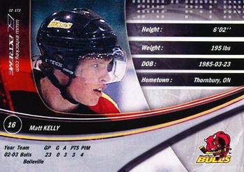 2003-04 Extreme Belleville Bulls (OHL) #NNO Matt Kelly Back