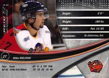 2003-04 Extreme Erie Otters (OHL) #NNO Mike Melinko Back