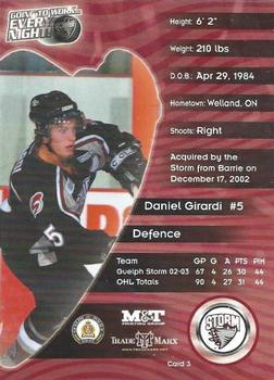 2003-04 M&T Printing Guelph Storm (OHL) #3 Daniel Girardi Back