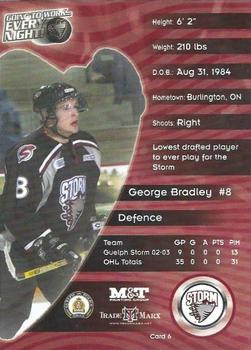 2003-04 M&T Printing Guelph Storm (OHL) #6 George Bradley Back