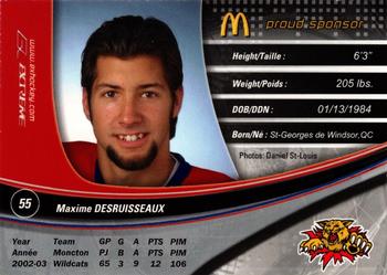 2003-04 Extreme Moncton Wildcats (QMJHL) #NNO Maxime Desruisseaux Back