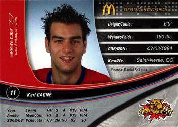 2003-04 Extreme Moncton Wildcats (QMJHL) #NNO Karl Gagne Back