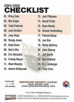 2004-05 Choice Philadelphia Phantoms (AHL) #NNO Header / Checklist Back