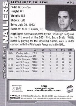 2004-05 Choice Wheeling Nailers (ECHL) #1 Alexandre Rouleau Back
