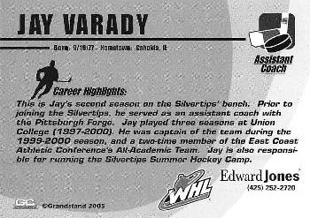 2004-05 Grandstand Everett Silvertips (WHL) #28 Jay Varady Back